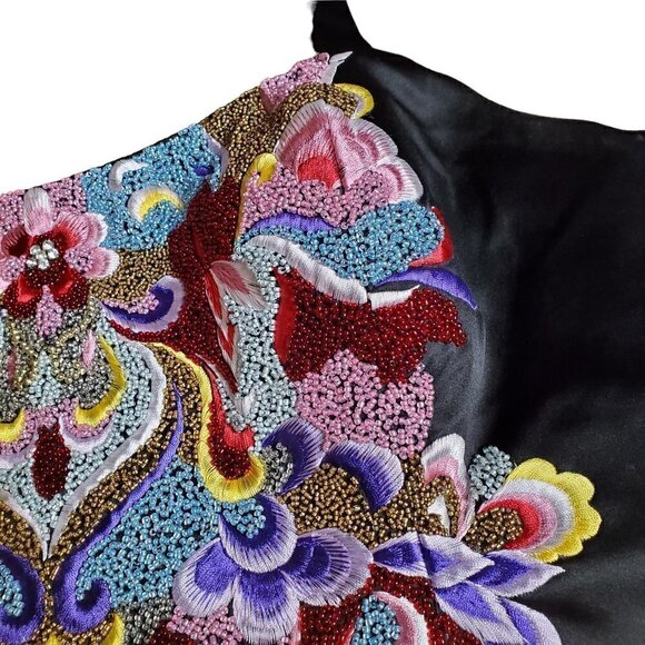 Custom Made By NIMA Womens Black Satiny Formal Beaded Sleeveless Top Size 48 - Picture 7 of 8